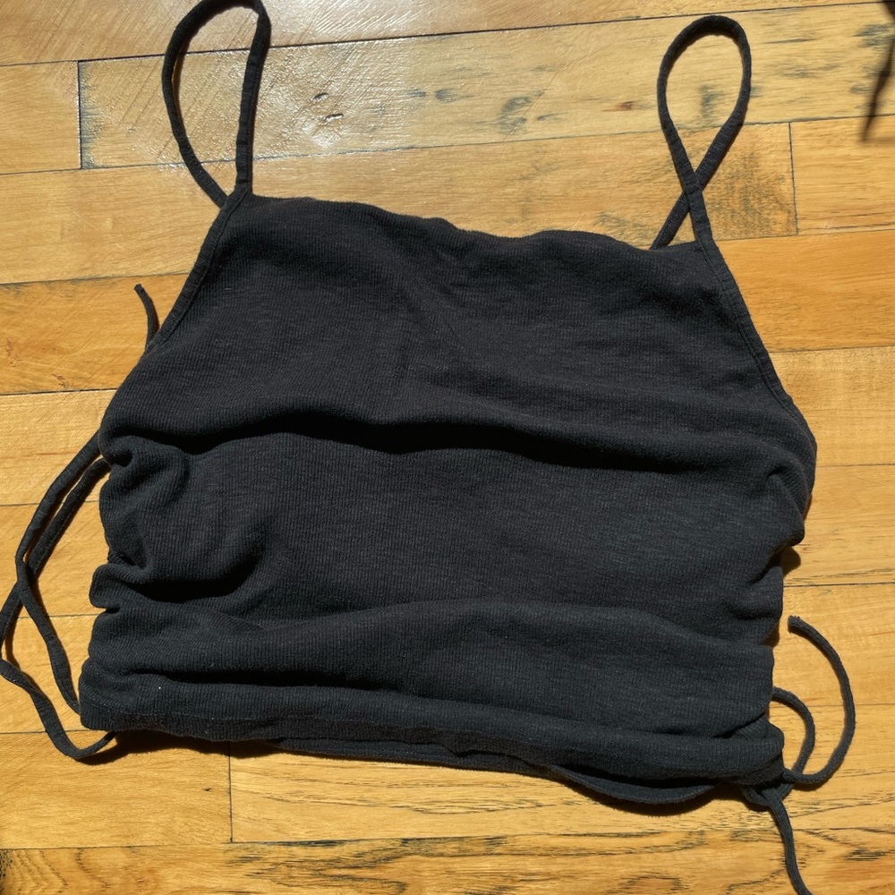 Aerie Black spaghetti strap tank with ruched sides
